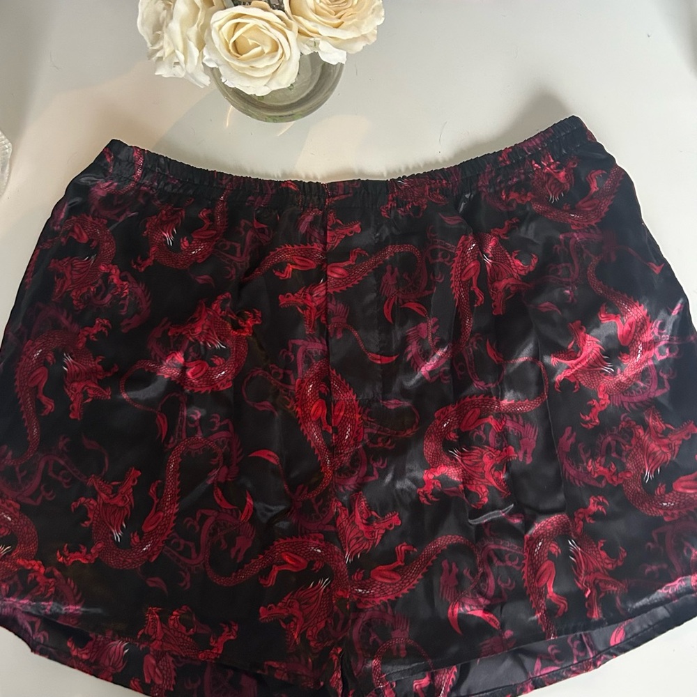 Vintage Chinese Dragon print silky boxer shorts XL dead stock